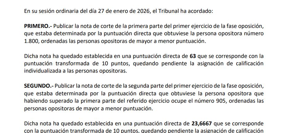 Nota de corte OEP 2025
